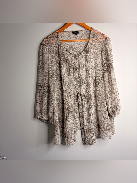 Talbots Tops - Talbots Sheer Neutral Snake-Print Pleated Blouse Plus Size 20W